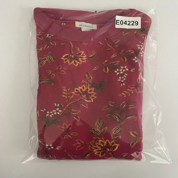 Sundance Red Floral Thermal T Shirt Size Small Crew Neck Long Sleeve - Picture 10 of 10